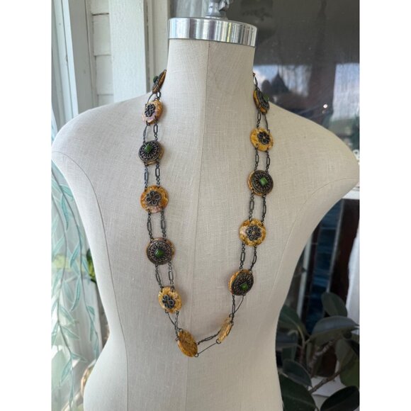 Antique 30's Celloid Circles Green Glass Silverplate women's Link Belt/Necklace - Picture 14 of 16